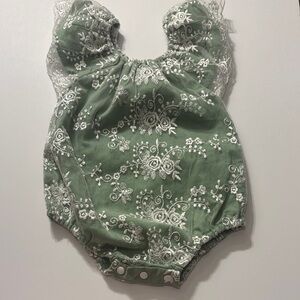 Green Lace Floral Baby Romper